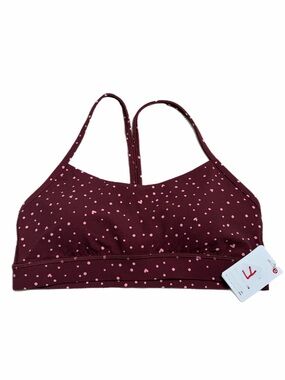 NWT Lululemon Flow Y Bra Nulu Heart Scatter Dot Burgundy Bay/Candy Cloud Size 8
